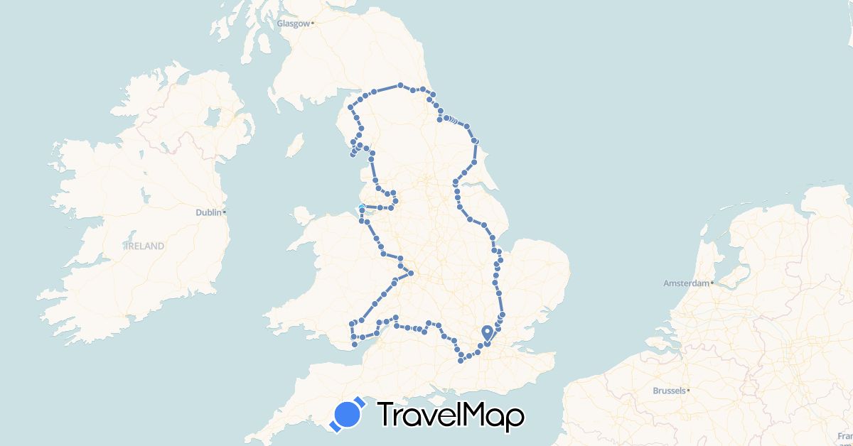 TravelMap itinerary: bus, cycling, boat in United Kingdom (Europe)